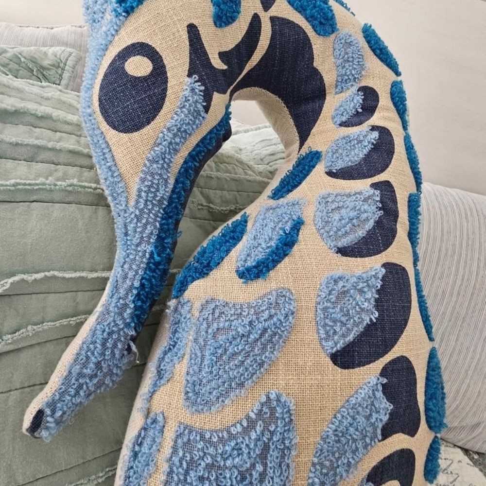 Anthropologie Blue and Navy Seahorse Pillow